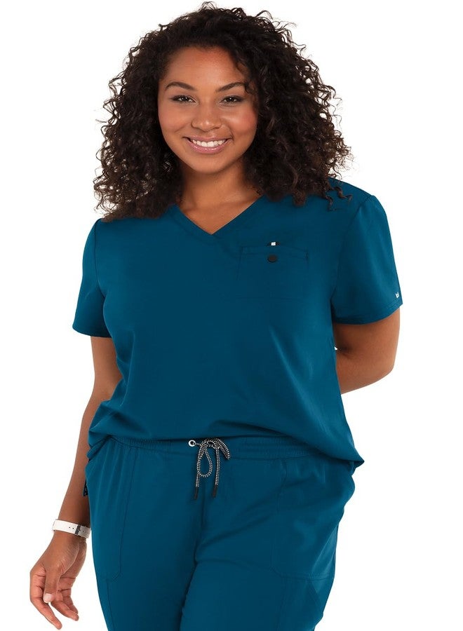 KOI Next Gen Ready to Work Women's 1-Pocket Tuck-in Scrub Top Caribbean Blue X-Small - Image 1